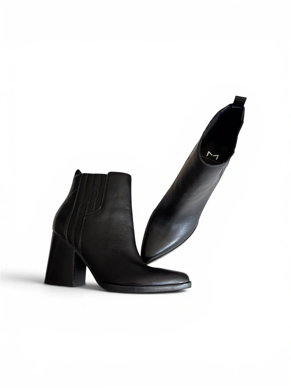 Marc Fisher Leather Ankle Boots Pointed Toe Block Heel Black Size 8 EUC